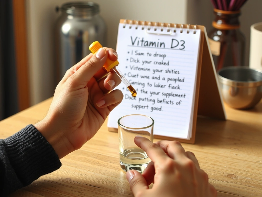 Person measuring vitamin D3 drops as part of a daily routine