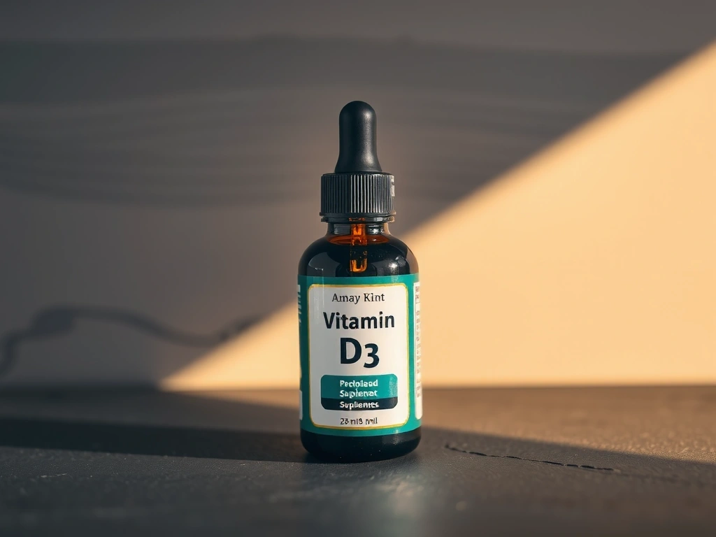 Vitamin D3 supplement bottle with dropper